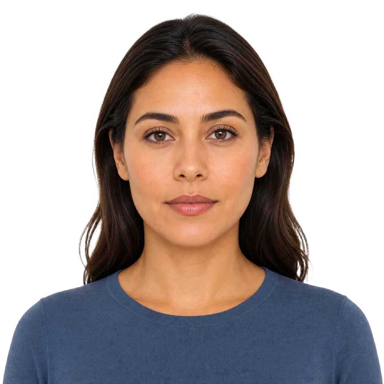 Retrato colocado dentro de una guía cuadrada de medidas para foto de visado de EE. UU.